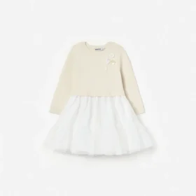 Cream Tulle Knit Dress