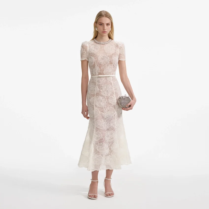 Cream Tulle Lace Midi Dress Cream Tulle Lace Midi Dress