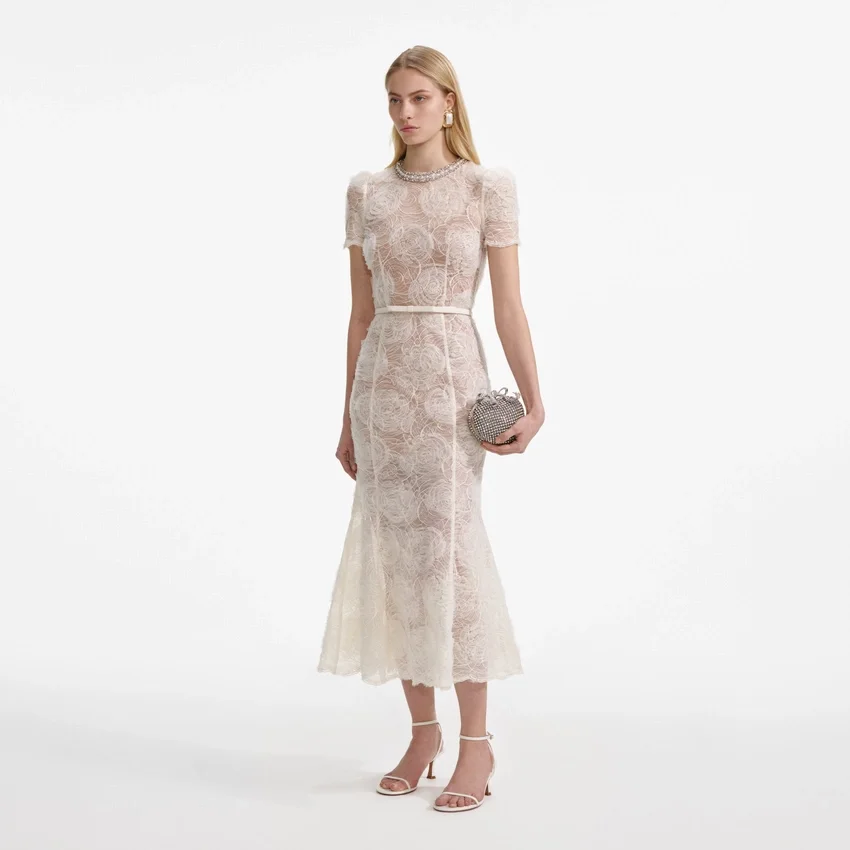 Cream Tulle Lace Midi Dress Cream Tulle Lace Midi Dress