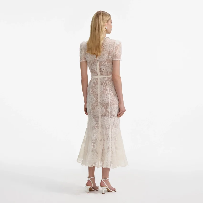 Cream Tulle Lace Midi Dress Cream Tulle Lace Midi Dress
