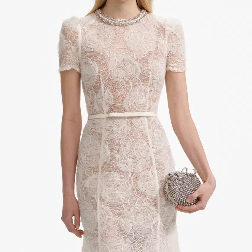 Cream Tulle Lace Midi Dress Cream Tulle Lace Midi Dress