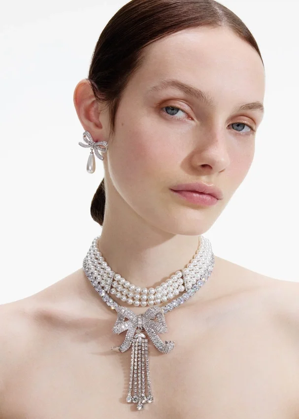Crystal Bow Droplet Pearl Necklace Crystal Bow Droplet Pearl Necklace