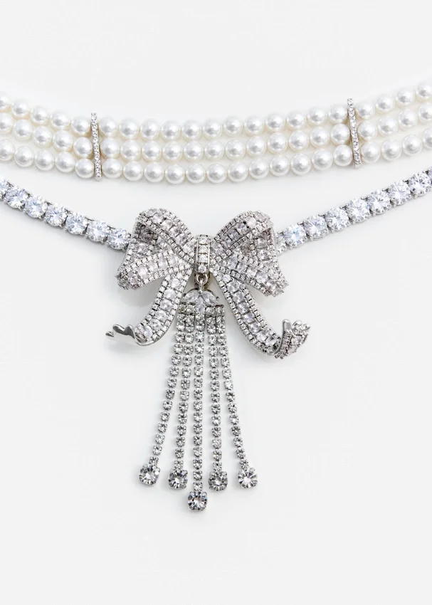Crystal Bow Droplet Pearl Necklace Crystal Bow Droplet Pearl Necklace
