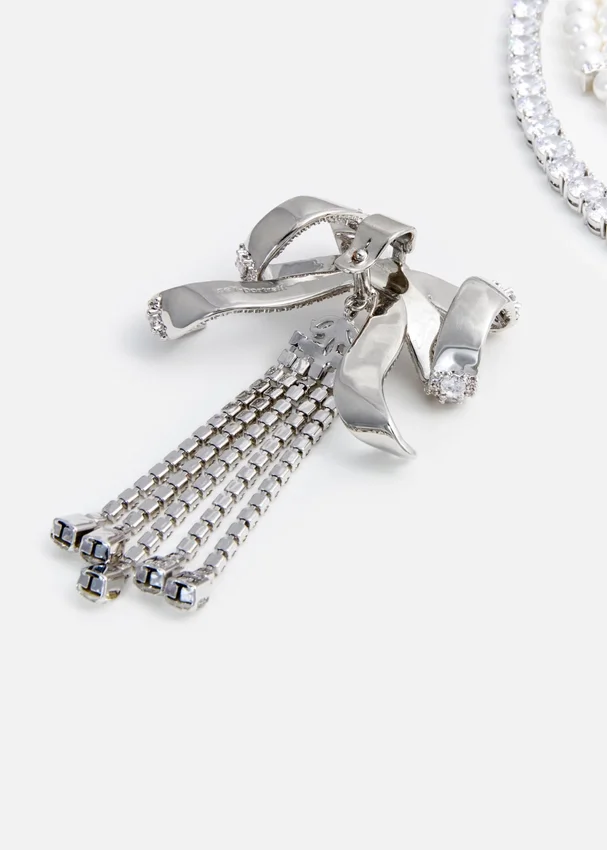 Crystal Bow Droplet Pearl Necklace Crystal Bow Droplet Pearl Necklace