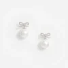 Crystal Bow Pearl Back Earrings Crystal Bow Pearl Back Earrings