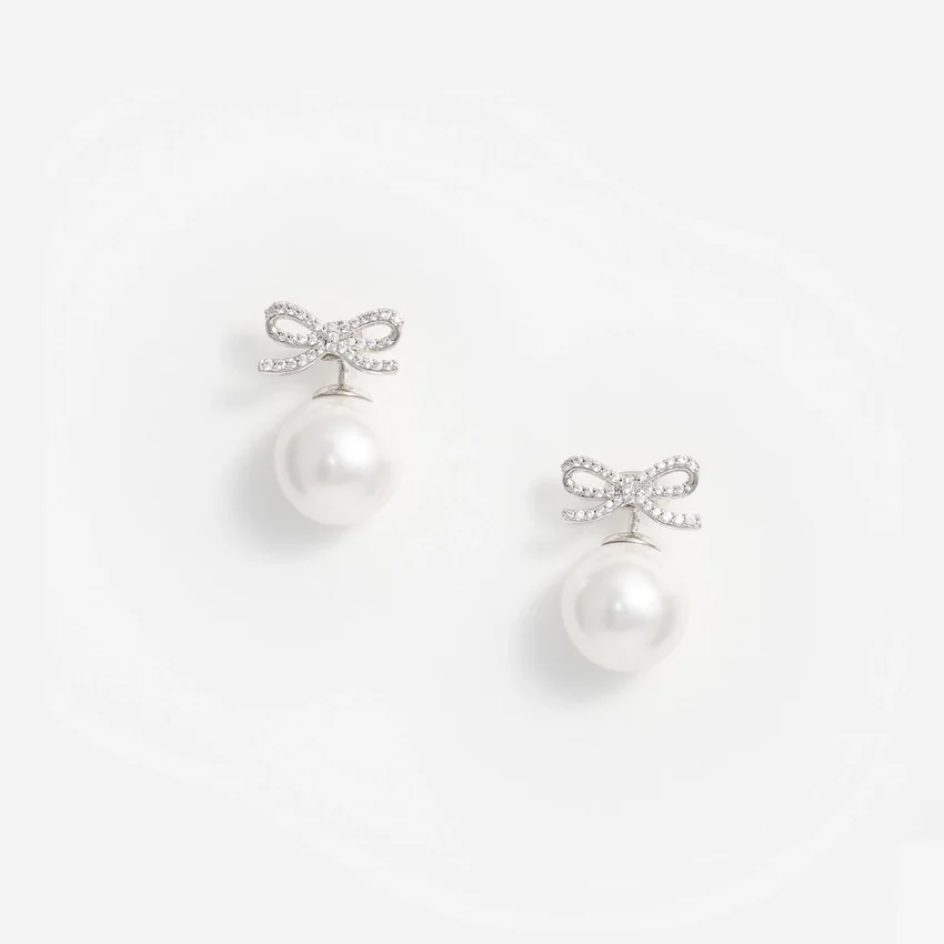 Crystal Bow Pearl Back Earrings Crystal Bow Pearl Back Earrings