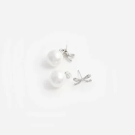 Crystal Bow Pearl Back Earrings