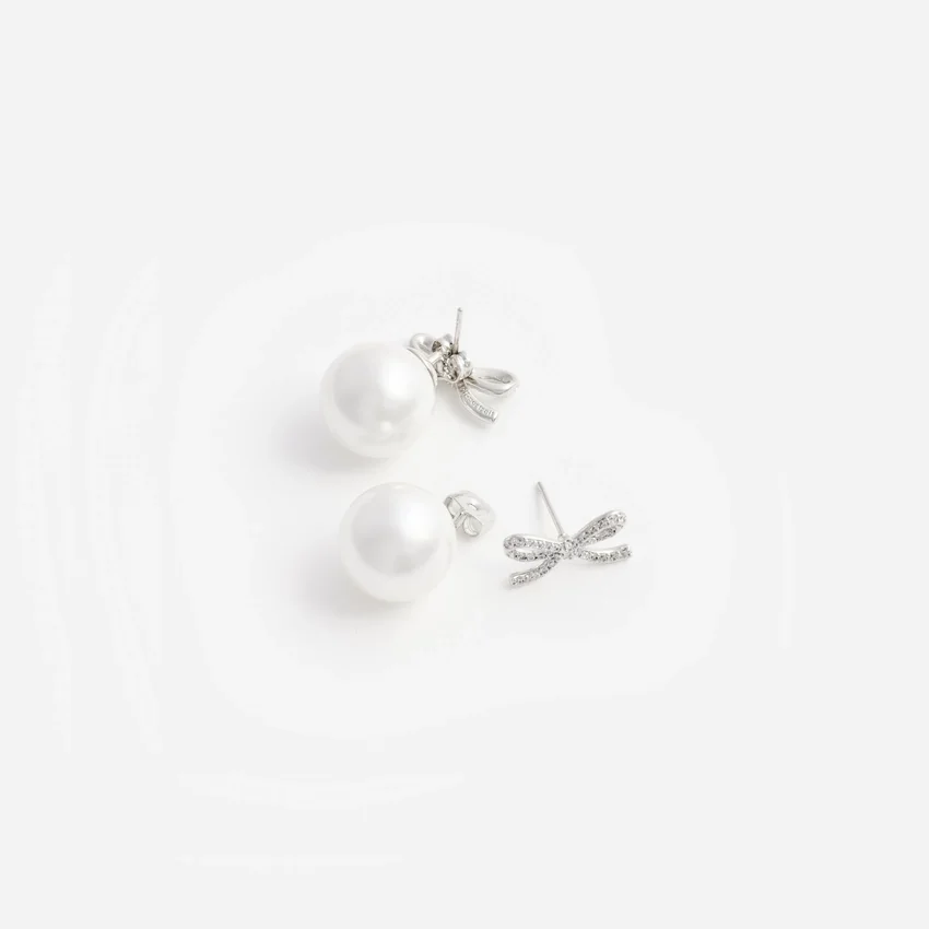 Crystal Bow Pearl Back Earrings Crystal Bow Pearl Back Earrings