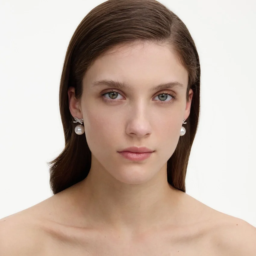Crystal Bow Pearl Back Earrings Crystal Bow Pearl Back Earrings