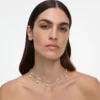 Crystal Bow Pearl Charm Necklace Crystal Bow Pearl Charm Necklace