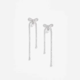 Crystal Bow Pearl Dangle Earrings