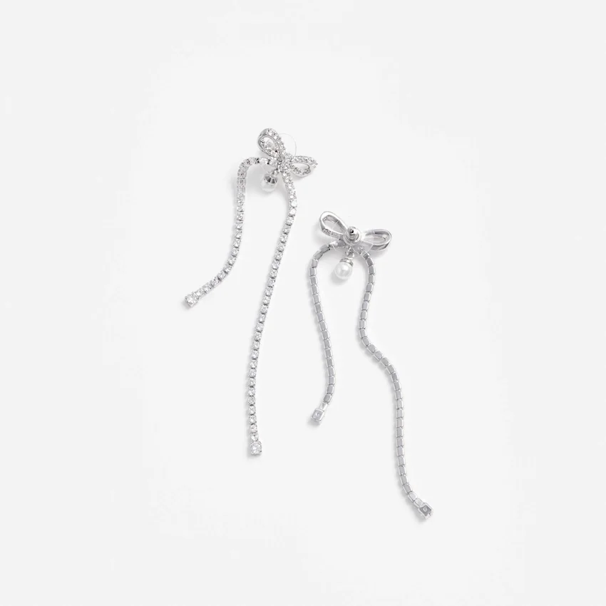 Crystal Bow Pearl Dangle Earrings Crystal Bow Pearl Dangle Earrings