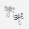 Crystal Bow Pearl Droplet Earrings Crystal Bow Pearl Droplet Earrings