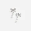Crystal Bow Pearl Droplet Earrings