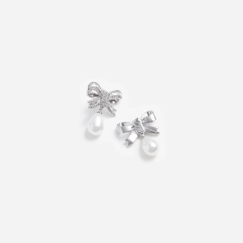 Crystal Bow Pearl Droplet Earrings Crystal Bow Pearl Droplet Earrings