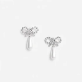 Crystal Bow Pearl Earrings