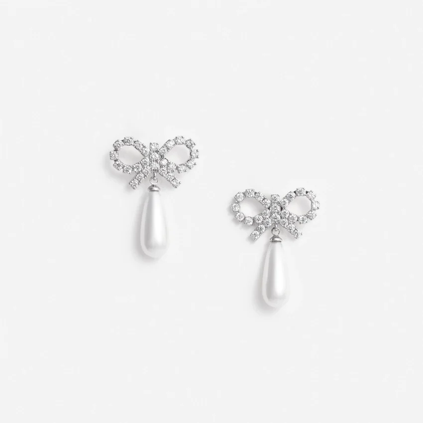 Crystal Bow Pearl Earrings Crystal Bow Pearl Earrings