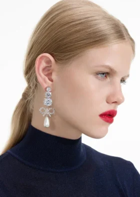 Crystal Bow Pearl Earrings