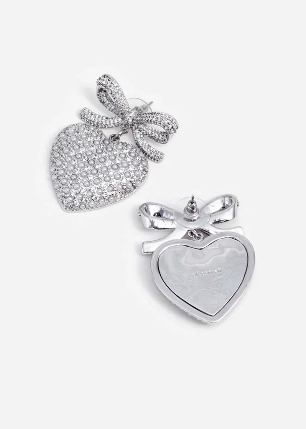 Crystal Bow Pearl Heart Earrings Crystal Bow Pearl Heart Earrings