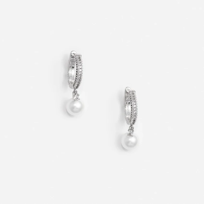 Crystal Pearl Drop Hoop Earrings Crystal Pearl Drop Hoop Earrings