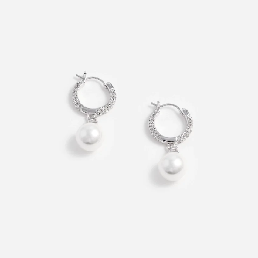 Crystal Pearl Drop Hoop Earrings Crystal Pearl Drop Hoop Earrings