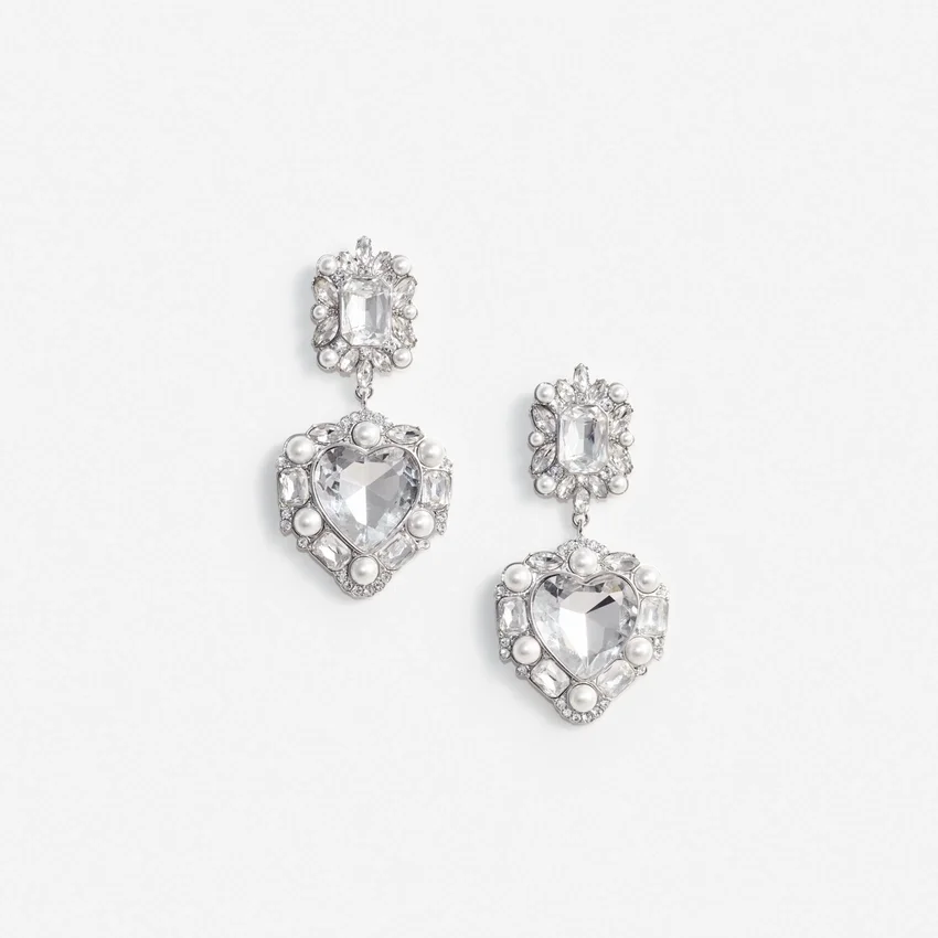 Crystal Pearl Tiered Heart Earrings Crystal Pearl Tiered Heart Earrings