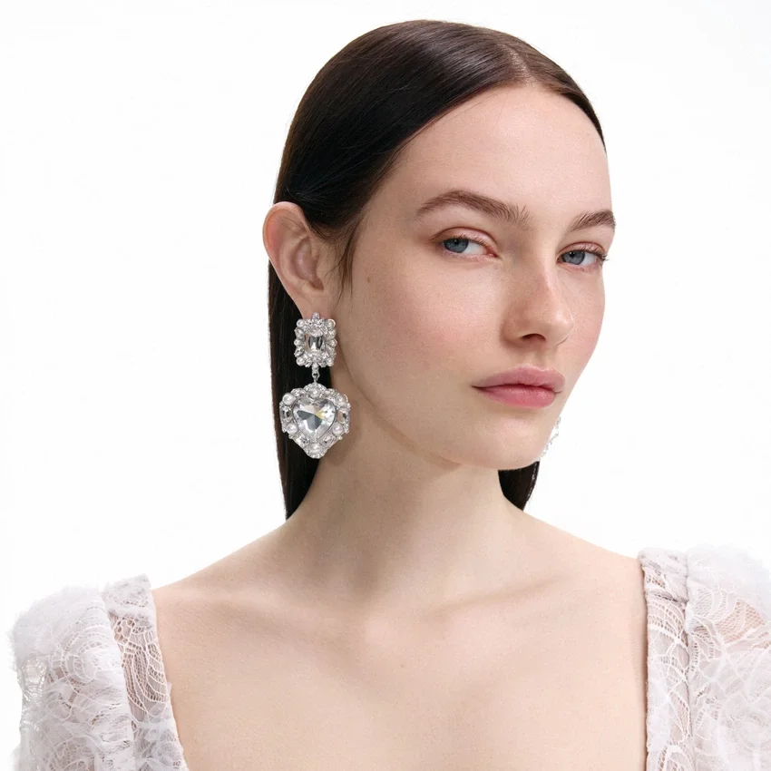 Crystal Pearl Tiered Heart Earrings Crystal Pearl Tiered Heart Earrings