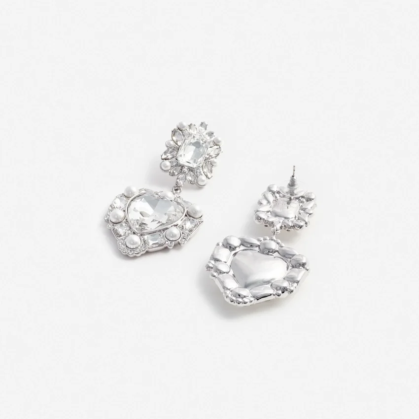 Crystal Pearl Tiered Heart Earrings Crystal Pearl Tiered Heart Earrings