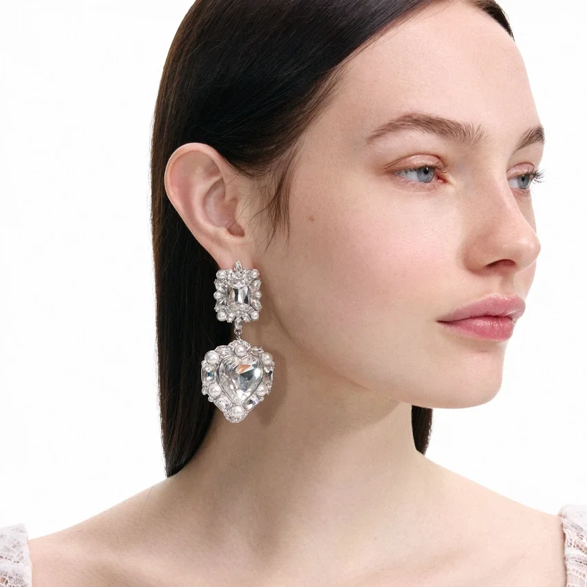 Crystal Pearl Tiered Heart Earrings Crystal Pearl Tiered Heart Earrings