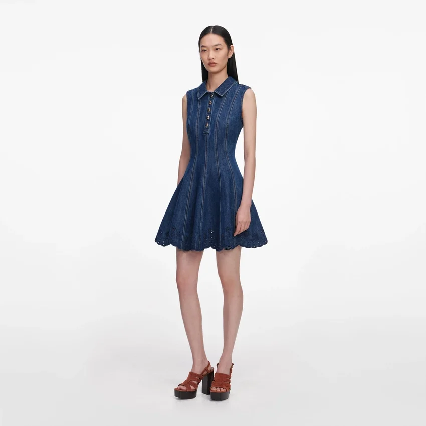 Denim Broderie Mini Dress Denim Broderie Mini Dress