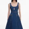 Denim Flared Belted Midi Dress Denim Flared Belted Midi Dress