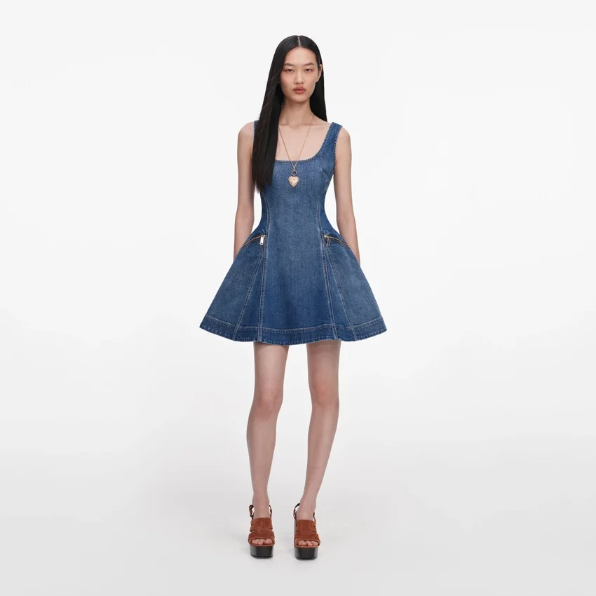 Denim Flared Mini Dress Denim Flared Mini Dress