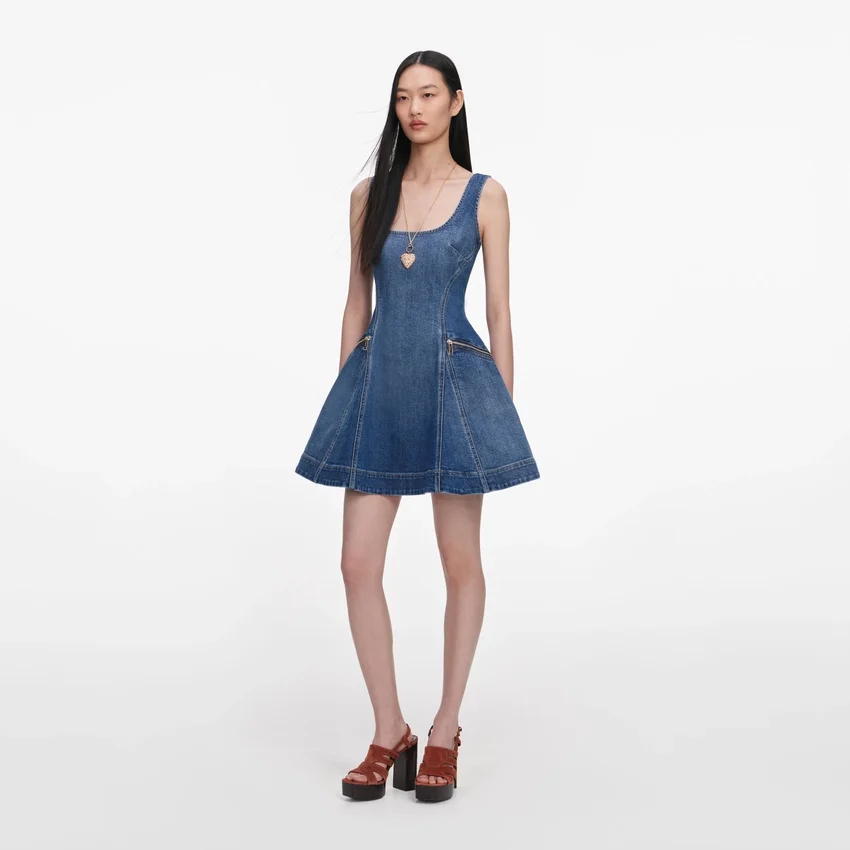 Denim Flared Mini Dress Denim Flared Mini Dress