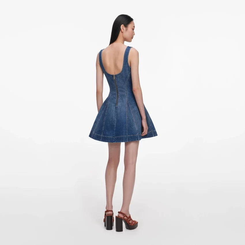 Denim Flared Mini Dress Denim Flared Mini Dress
