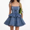 Denim Flared Peplum Mini Dress Denim Flared Peplum Mini Dress