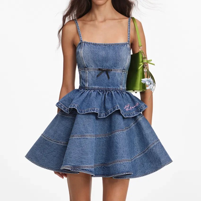 Denim Flared Peplum Mini Dress Denim Flared Peplum Mini Dress