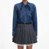 Denim Tie Neck Shirt Denim Tie Neck Shirt