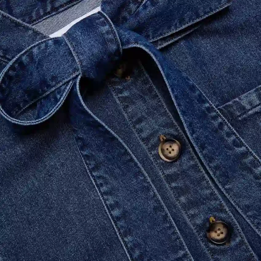 Denim Tie Neck Shirt Denim Tie Neck Shirt