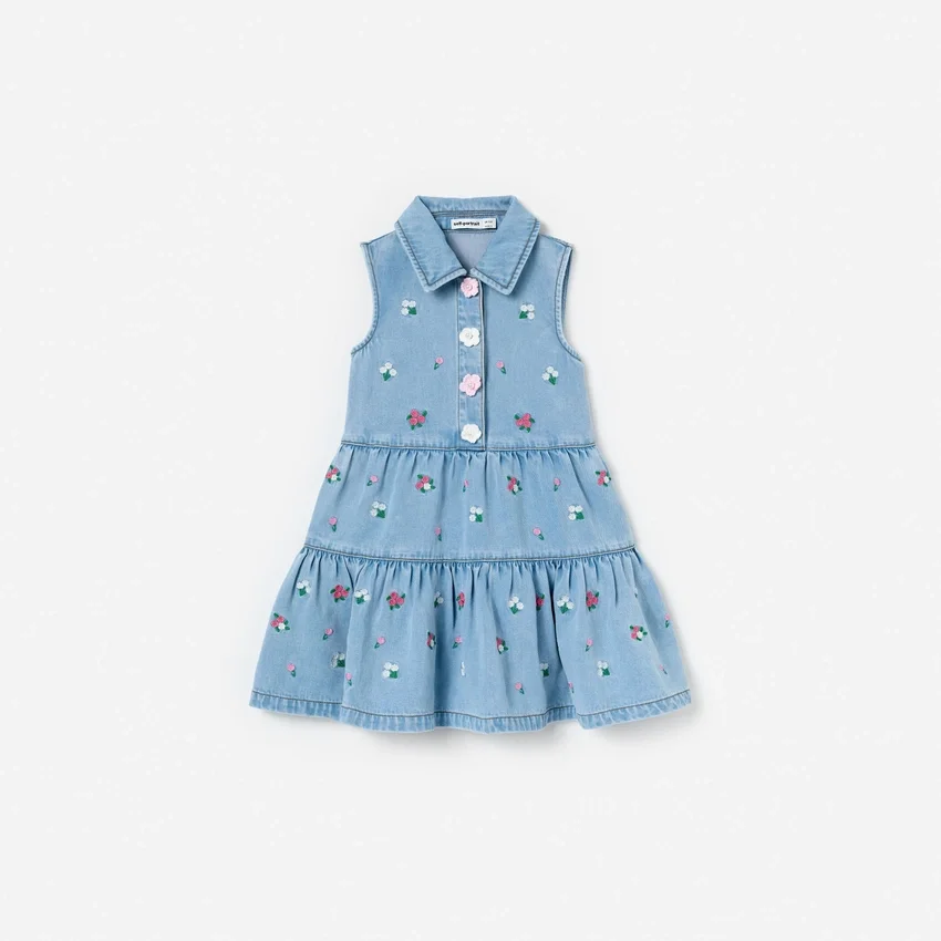 Flower Denim Embroidered Dress Flower Denim Embroidered Dress