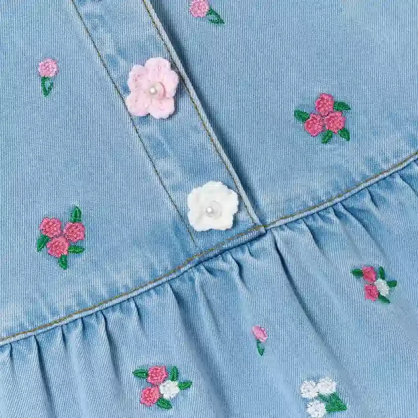 Flower Denim Embroidered Dress Flower Denim Embroidered Dress
