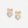 Gold Bow Crystal Heart Earrings