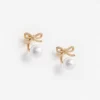 Gold Bow Pearl Jacket Earrings
