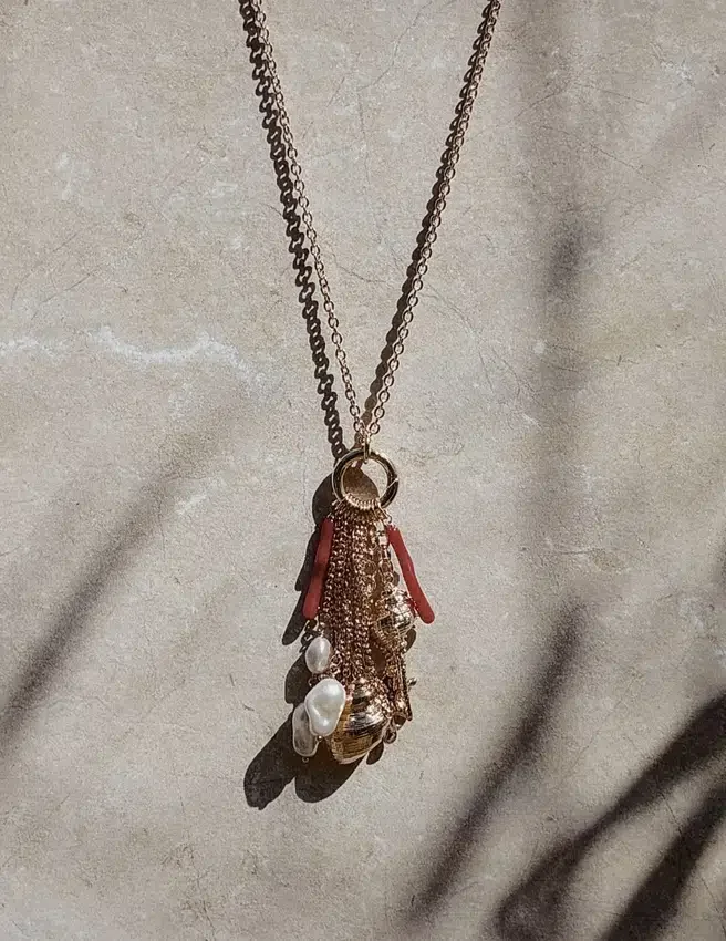 Gold Coral Charm Cluster Necklace Gold Coral Charm Cluster Necklace