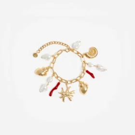 Gold Coral Pearl Charm Bracelet