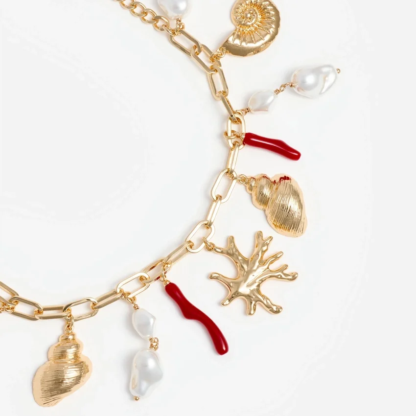 Gold Coral Pearl Charm Bracelet Gold Coral Pearl Charm Bracelet