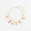 Gold Coral Pearl Charm Necklace Gold Coral Pearl Charm Necklace