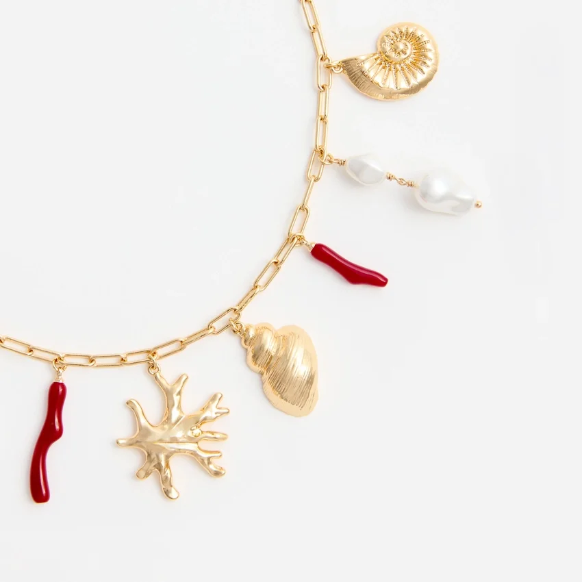 Gold Coral Pearl Charm Necklace Gold Coral Pearl Charm Necklace