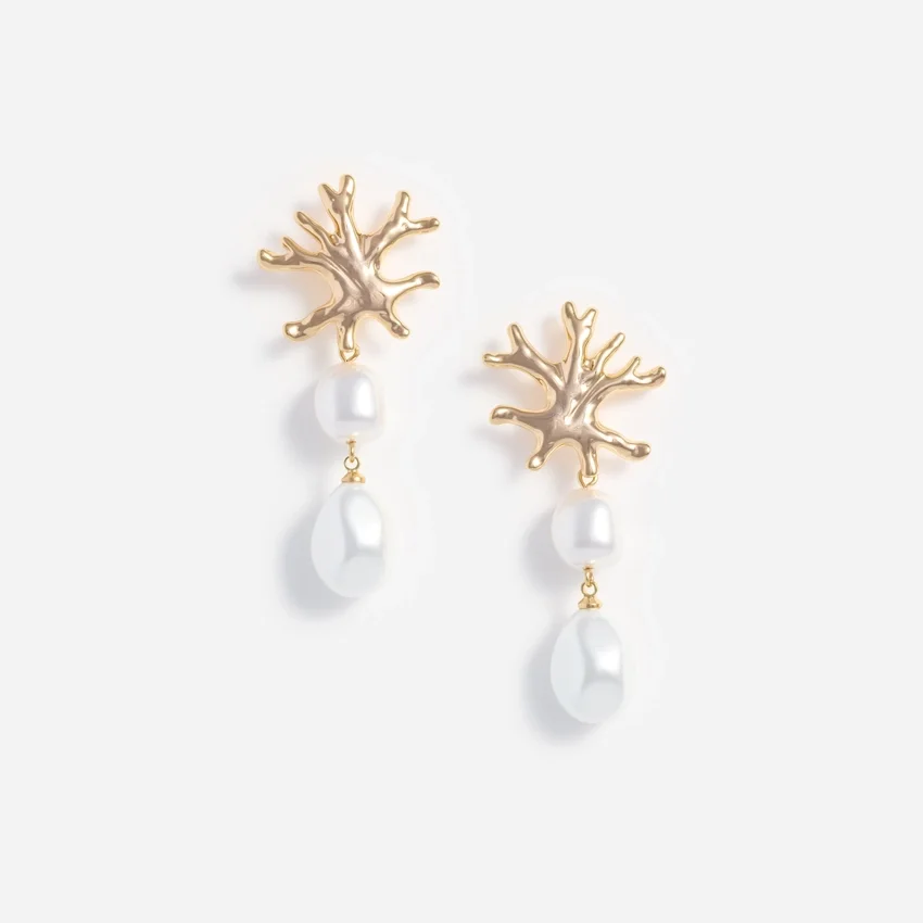 Gold Coral Pearl Earrings Gold Coral Pearl Earrings