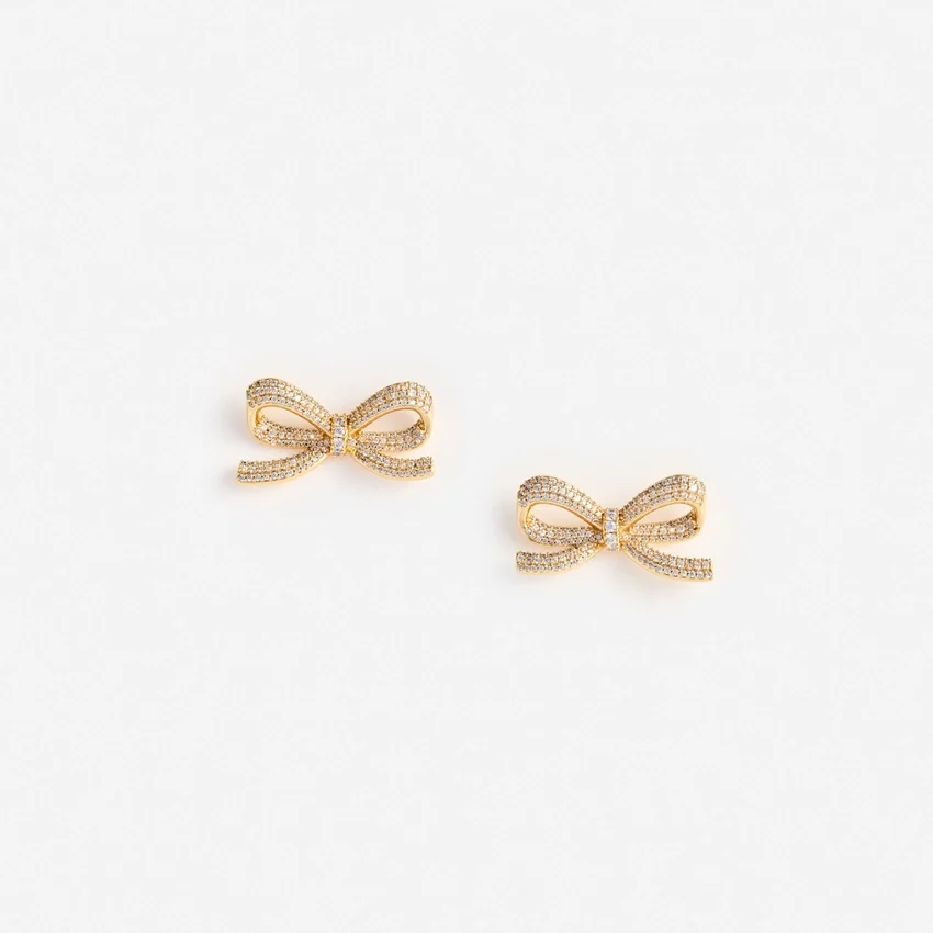 Gold Crystal Bow Earrings Gold Crystal Bow Earrings