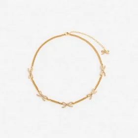Gold Crystal Bow Necklace Gold Crystal Bow Necklace